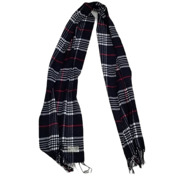 Preppy winter scarf plaid check dark navy white red unisex 12" x 72" soft O/S - Picture 1 of 6